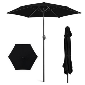 Outdoor Market Patio Umbrella w/ Push Button Tilt, Crank Lift - 7.5ft, Black