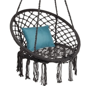 Best Choice Products Handwoven Cotton Macramé Hammock Hanging Chair Swing for Indoor & Outdoor Use w/Backrest, Fringe Tassels, 265 Pound Capacity - Black