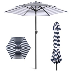 Outdoor Market Patio Umbrella w/ Push Button Tilt, Crank Lift - 7.5ft, Navy Stripe