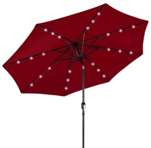 Solar LED Lighted Patio Umbrella w/ Tilt Adjustment, UV-Resistance - 10ft, Red