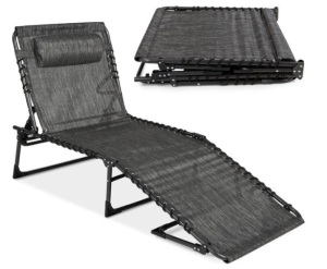 Portable Patio Chaise Lounge Chair Outdoor Recliner w/ Pillow, Gray