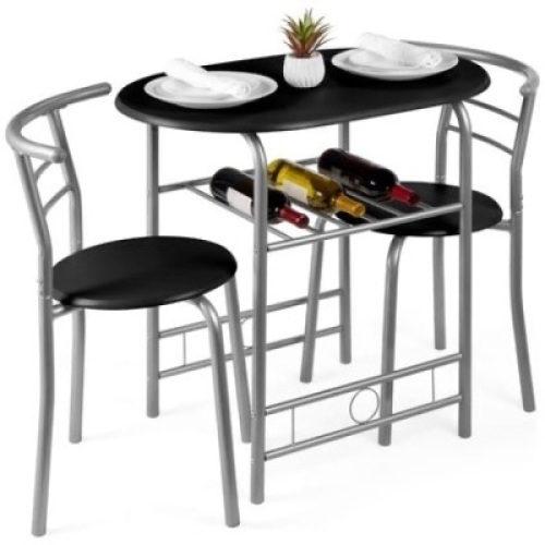 3-Piece Wooden Table & Chairs Dining Set w/ Lower Storage Shelf&nbsp;