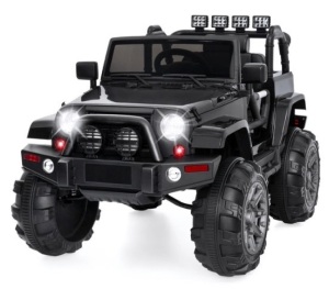 12V Kids Ride-On Truck Car Toy w/ 3 Speeds, LED, Remote, Bluetooth, Black