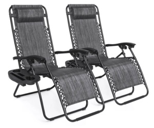 Set of 2 Adjustable Zero Gravity Patio Chair Recliners w/ Cup Holders, Gray