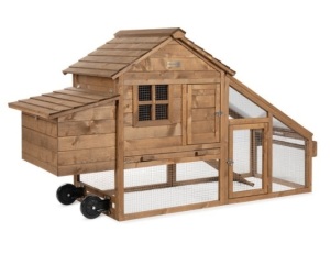 Mobile Wood Chicken Coop Tractor w/ Wheels, 2 Doors, Nest Box - 70in