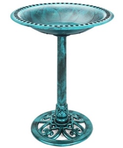 Vintage Outdoor Garden Bird Bath w/ Fleur-de-Lis Accents, Green