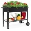 Elevated Metal Garden Bed for Backyard w/ Wheels, Shelf