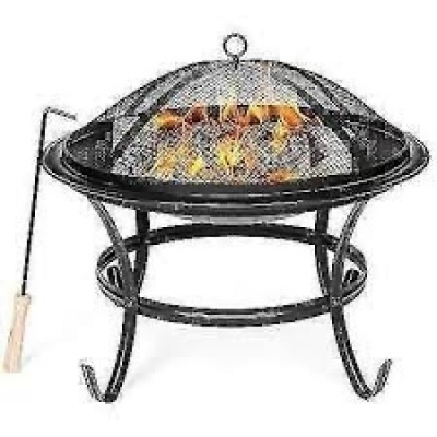 Steel Outdoor Patio Fire Pit Bowl w/ Screen Cover, Poker - 22in