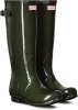 HUNTER Womens Original Adjustable Back Gloss Waterproof Rain Boot - Dark Olive, Size 8. New