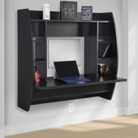 Wall Mount Floating Computer Desk With Storage Shelves Home Work Station Black