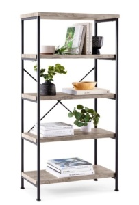 5-Tier Industrial Bookshelf w/ Metal Frame, Wood Shelves