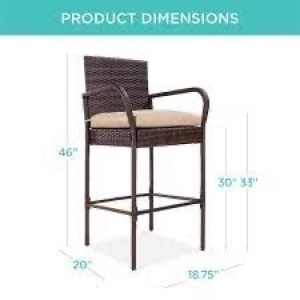 Set of 2 Indoor Outdoor Wicker Bar Stools w/ Cushion, Footrests, Armrests