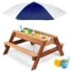 3-in-1 Kids Sand & Water Table Outdoor Wood Picnic Table w/ Umbrella&nbsp;