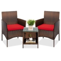 3-Piece Outdoor Patio Wicker Bistro Set w/ Side Storage Table&nbsp;