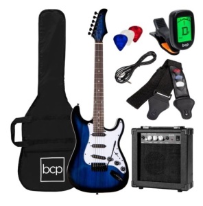 Beginner Electric Guitar Kit w/ Case, 10W Amp, Tremolo Bar - 39in, Appears New