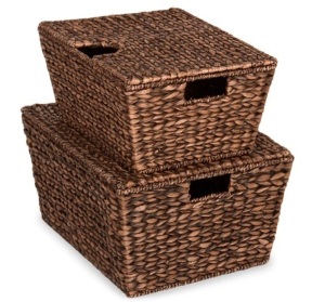 Set of 2 XL Woven Water Hyacinth Storage Baskets, Appears New