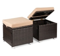 Set of 2 Wicker Ottomans, Multipurpose w/ Removable Cushions, Steel Frame, Appears New