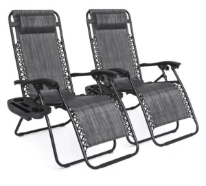 Set of 2 Adjustable Zero Gravity Patio Chair Recliners w/ Cup Holders, Appears New