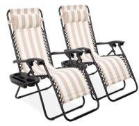 Set of 2 Adjustable Zero Gravity Patio Chair Recliners w/ Cup Holders, Appears New