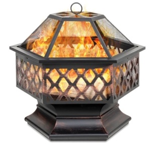 Hex-Shaped Outdoor Fire Pit w/ Flame-Retardant Lid - 24in, Appears New