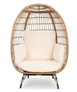 Wicker Egg Chair Oversized Indoor Outdoor Patio Lounger, Ivory