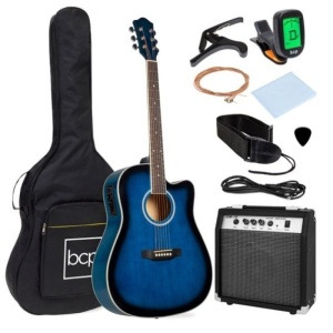 Beginner Acoustic Electric Cutaway Guitar Set w/ Case, Strap - 41in, Blue