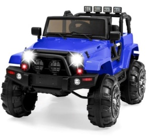 12V Kids Ride-On Truck Car Toy w/ 3 Speeds, LED, Remote, Bluetooth, Blue