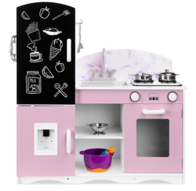 Kids Pretend Play Kitchen Cook Toy Set w/ Chalkboard, Sounds, Accessories, Pink