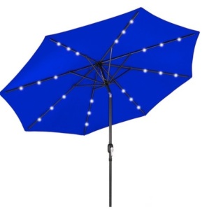 Solar LED Lighted Patio Umbrella w/ Tilt Adjustment, UV-Resistance - 10ft, Resort Blue