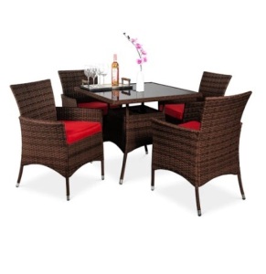 5-Piece Wicker Patio Dining Table Set, Brown/Red