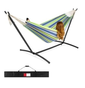 2-Person Brazilian-Style Double Hammock, Blue Green Stripe