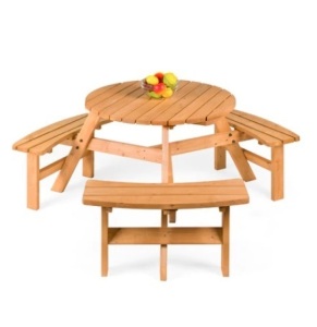 6-Person Circular Wooden Picnic Table