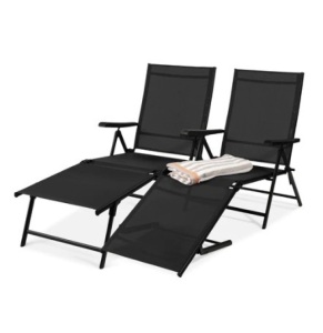 Set of 2 Outdoor Patio Lounge Chairs, Black