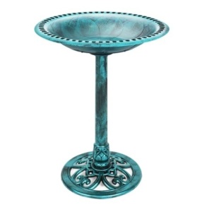 Vintage Outdoor Garden Bird Bath w/ Fleur-de-Lis Accents, Green