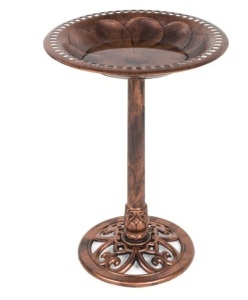 Vintage Outdoor Garden Bird Bath w/ Fleur-de-Lis Accents, Copper