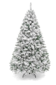 Premium Snow Flocked Artificial Pine Christmas Tree w/ Foldable Metal Base, 6 Ft.