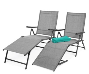 Set of 2 Outdoor Patio Chaise Recliner Lounge Chairs w/ Rust-Resistant Frame, Gray