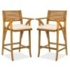 Set of 2 Outdoor Acacia Wood Bar Stools Chairs w/ Weather-Resistant Cushions. Appear New