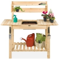 Wood Garden Potting Bench w/ Sliding Tabletop, Food Grade Dry Sink, Appears New