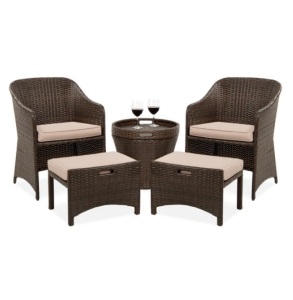 5-Piece Outdoor Wicker Bistro Set w/ Side Storage Table, No Assembly, Appears New/Box Damaged 