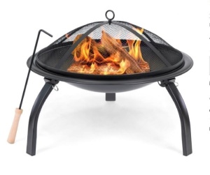 22in Fire Pit Bowl w/ Mesh Cover, Poker