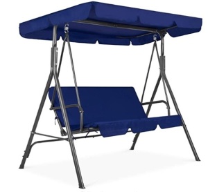 Best Choice Products 2-Person Outdoor Large Convertible Canopy Swing Glider Lounge Chair w/Removable Cushions - Blue