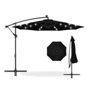 Solar LED Offset Hanging Patio Umbrella, 10ft, Black