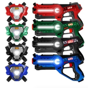 Set of 4 Infrared Laser Tag Guns and Vests for Kids & Adults, Red/Blue/Black/Green