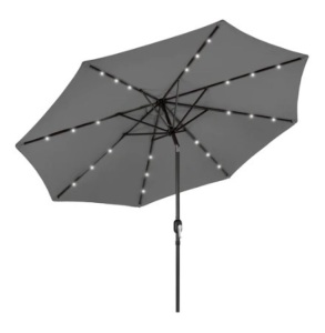 Solar LED Lighted Patio Umbrella, 10ft, Gray