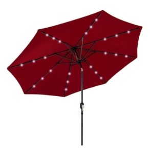 Solar LED Lighted Patio Umbrella, 10ft, Red