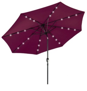 Solar LED Lighted Patio Umbrella w/ Tilt Adjustment, UV-Resistance - 10ft, Burgundy