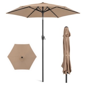 Outdoor Market Patio Umbrella w/ Push Button Tilt, Crank Lift - 7.5ft, Tan