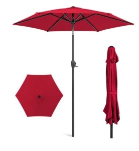 Outdoor Market Patio Umbrella w/ Push Button Tilt, Crank Lift - 7.5ft, Red