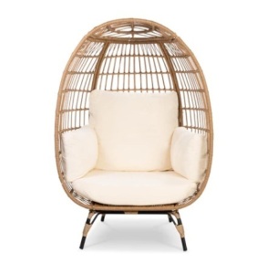 Oversized Wicker Egg Chair Patio Lounger, Ivory